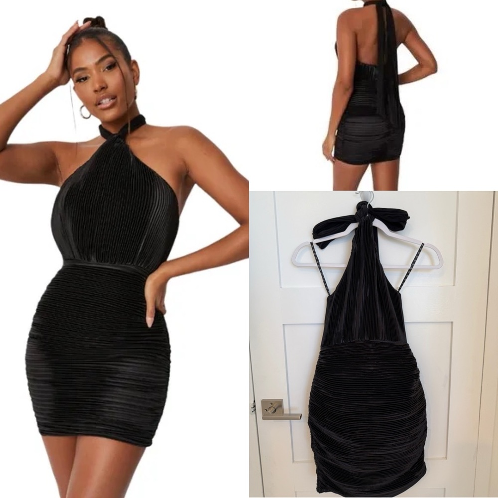 Missguided x Carli Bybel Satin Black Halter Dress NWT
